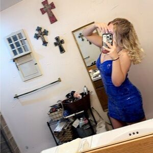 Blue Sequin Mini Dress